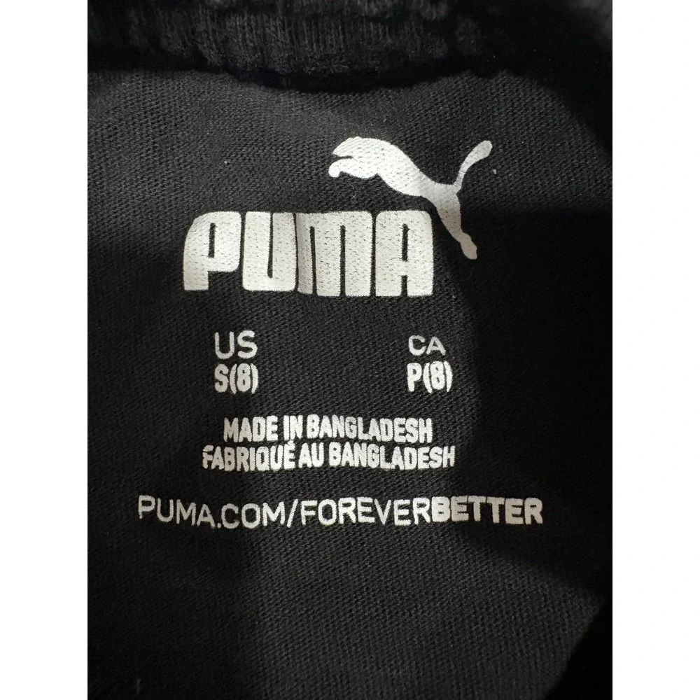 Puma Boys Black Graphic T-Shirt Silver Logo Short Sleeve Size S 8